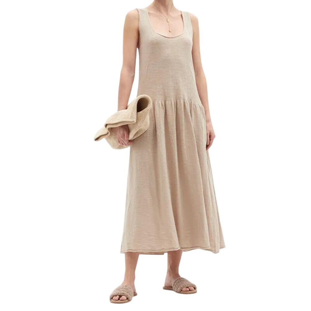Lauren Manoogian Tier Slip Dress Size 2 Medium Greige Drop Waist Cotton Slub NWT